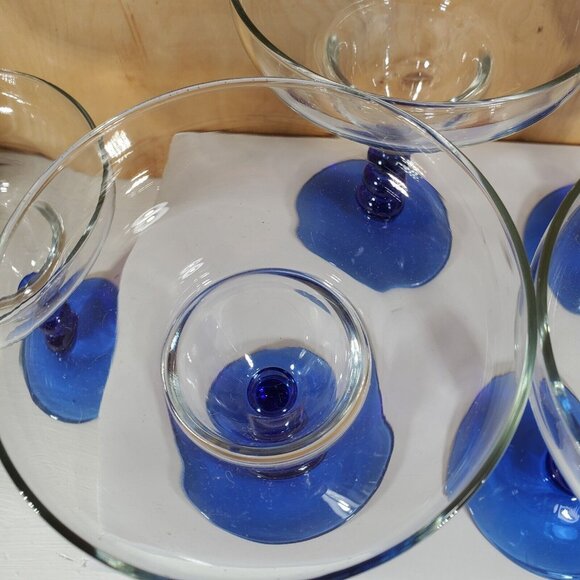 Set of 6 Libbey Glass Metropolis Blue Margarita Glasses beaded cobalt stem - Picture 6 of 11